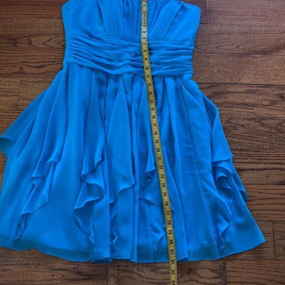 David’s Bridal Turquoise Strapless Pleated Waistband Shark Hem Party Dress Sz 10 - Picture 14 of 16